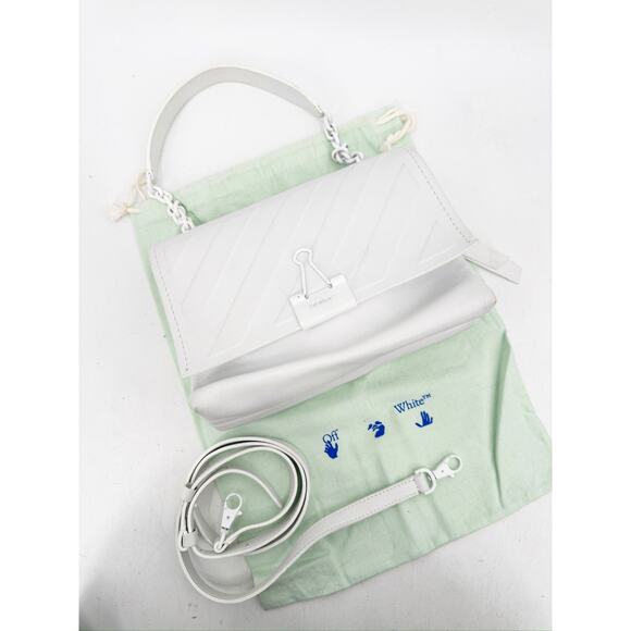Off White White Leather Embossed Diagonal Stripe Soft Binder Clip Shoulder Bag - Picture 2 of 12